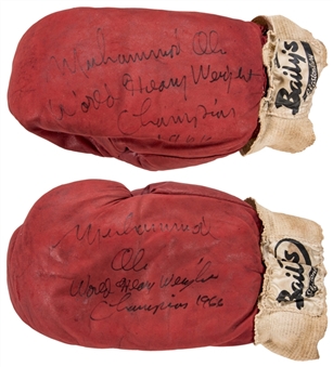 1966 Muhammad Ali Training Used and Autographed Boxing Gloves - Also Signed by Henry Cooper (Beckett, Hamilton LOA & WBC) 